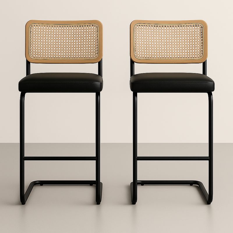 Set di 2 sgabelli bar in acciaio e rattan