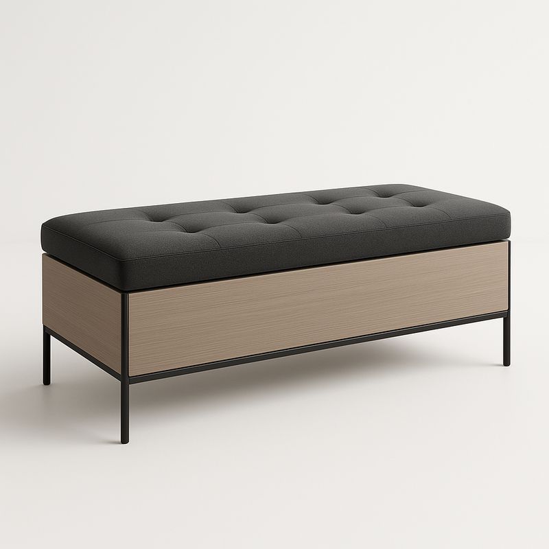 Panca contenitore in tessuto antracite, legno e metallo 120x40x45 cm