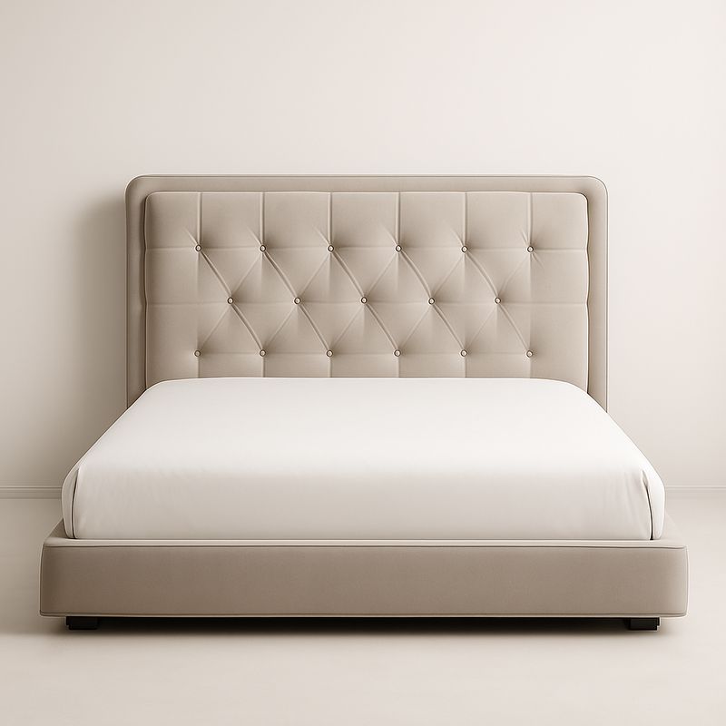 Letto matrimoniale trapuntato in ecopelle beige 200x160x120 cm