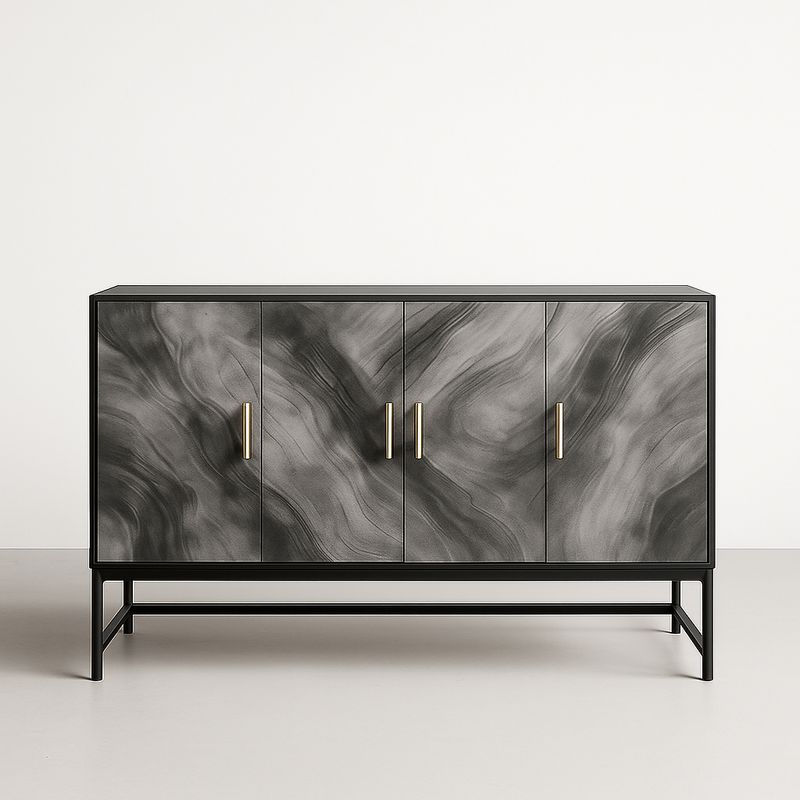 Credenza a 4 Ante con Effetto Marmo e Maniglie in Metallo
