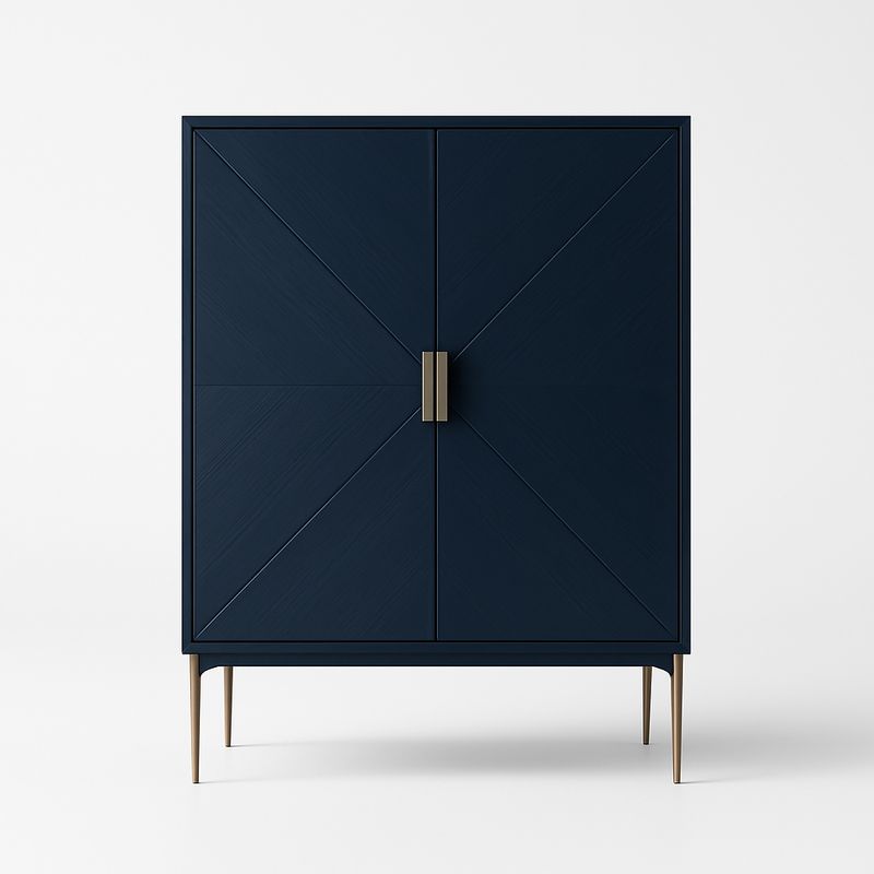 Armadio a Due Ante in Legno Blu con Gambe in Metallo Dorato