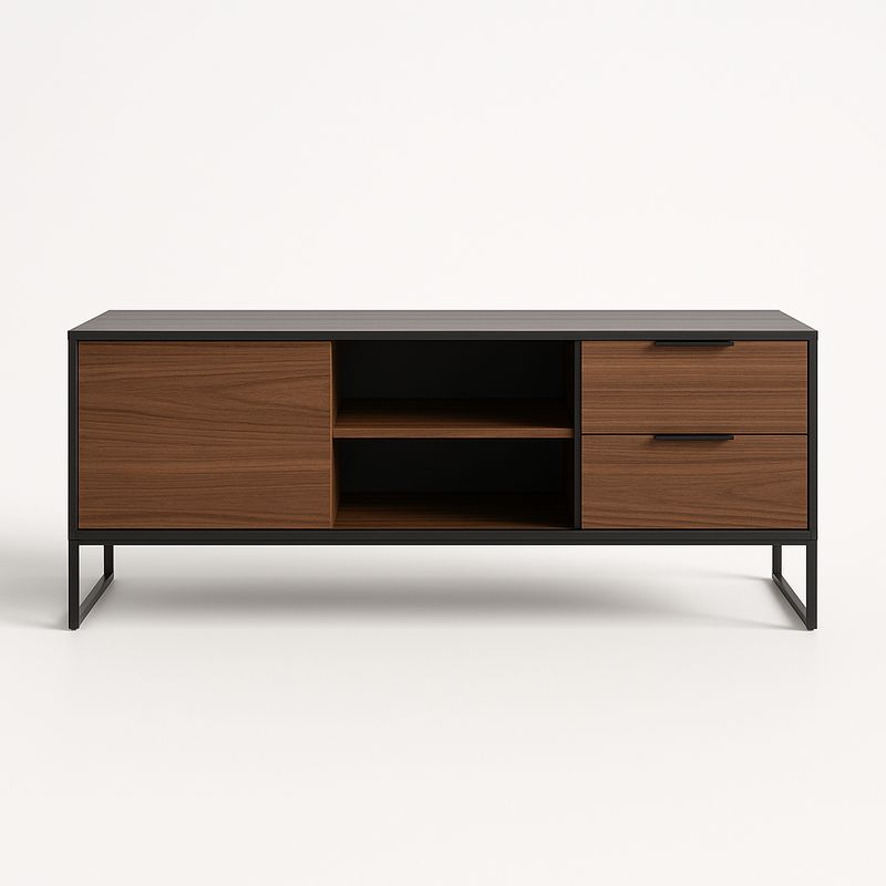 Mobile TV Legno e Metallo con Due Cassetti e Scomparti Aperti