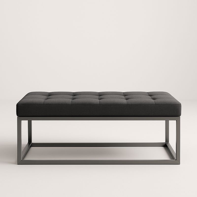 Panca Rettangolare in Tessuto con Struttura in Metallo Grigio 120x45x40 cm