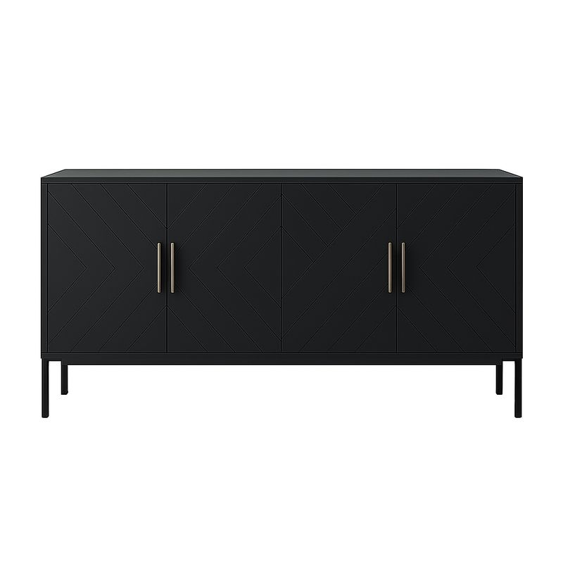Credenza nera legno laminato 4 ante maniglie metallo 160 cm