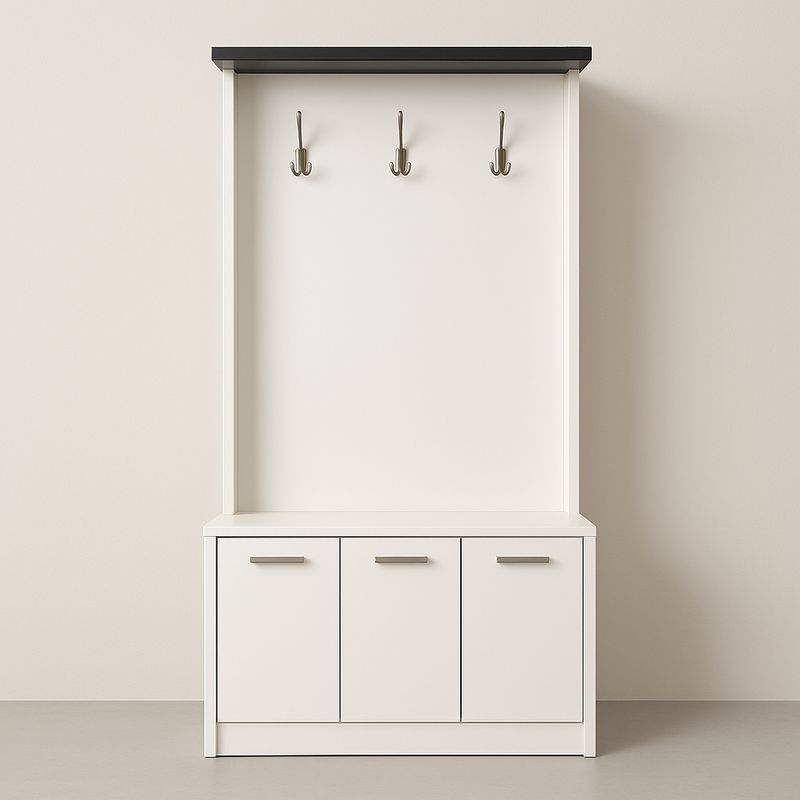 Appendiabiti in Legno Bianco con Armadietto