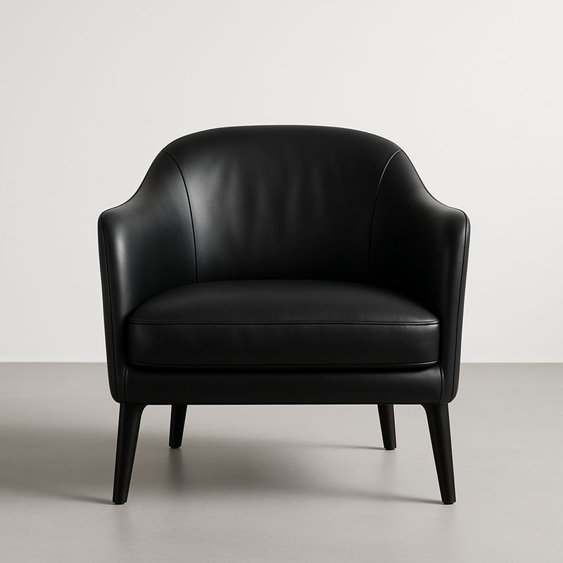 Poltrona in Pelle Nera con Gambe in Legno