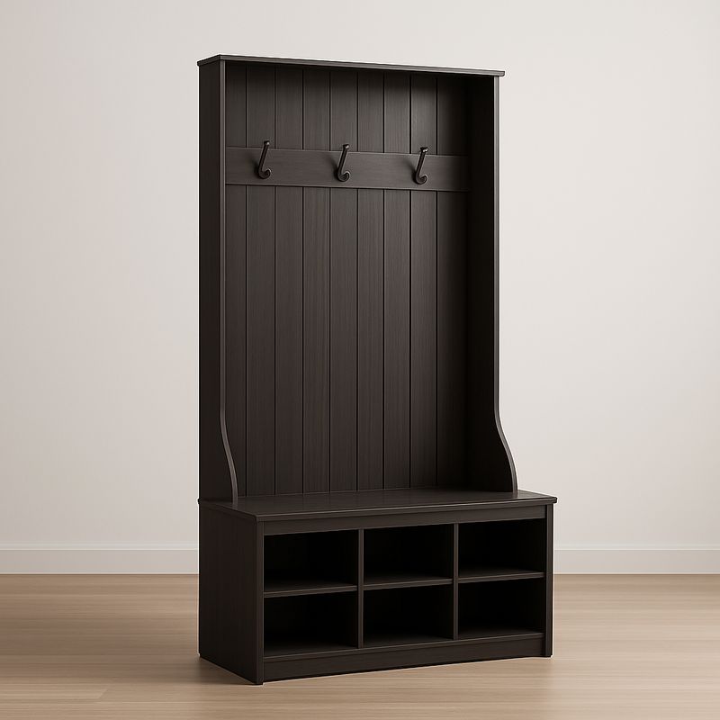 Panca in Legno Marrone con Ripiani e Ganci 182 cm