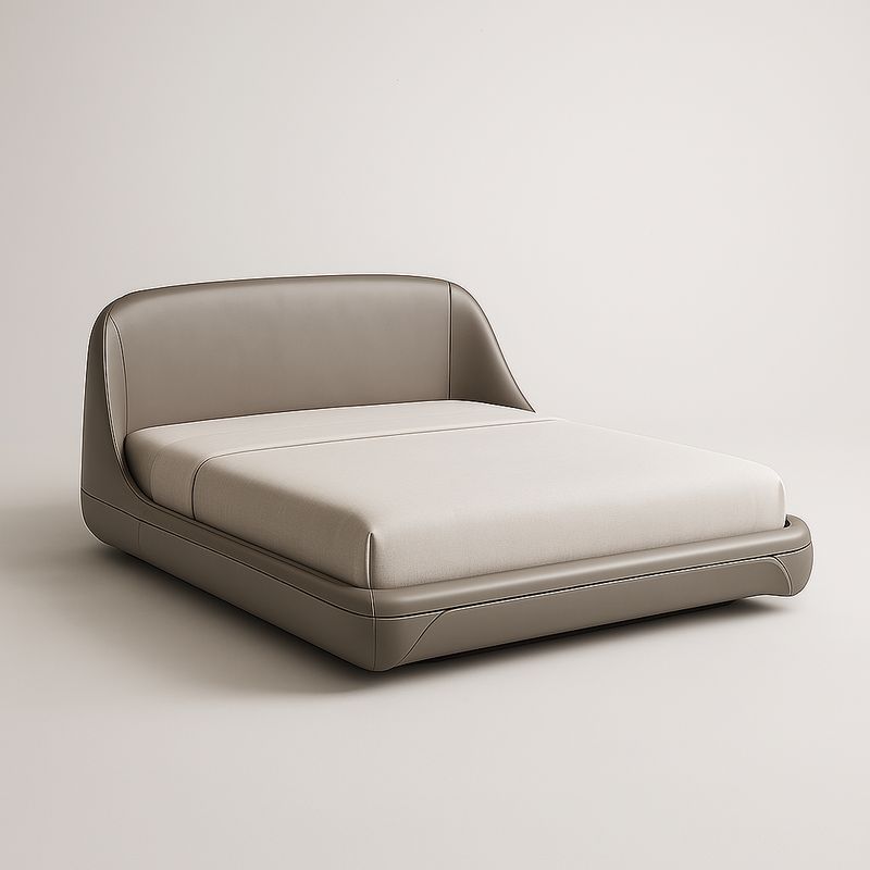 Letto Matrimoniale in Ecopelle Beige con Testiera Curva