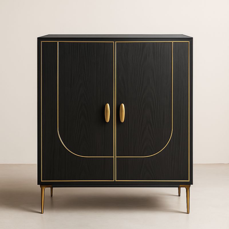Credenza in Legno Nero con Rifiniture in Metallo Dorato