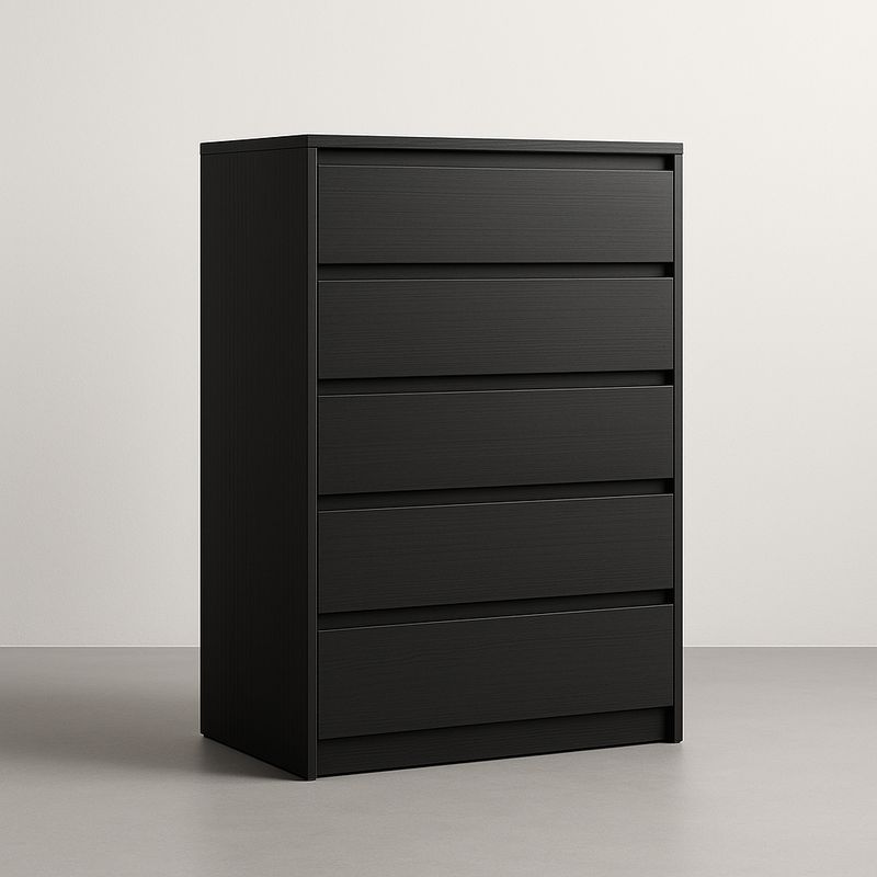 Cassettiera Nera 5 Cassetti Legno Truciolato 80x50x120cm