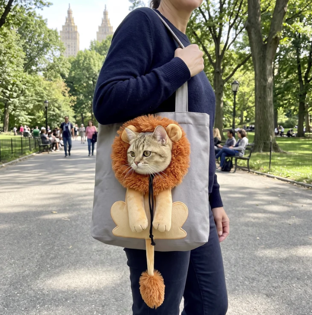 Lion pet shoulder bag lifestyle detail