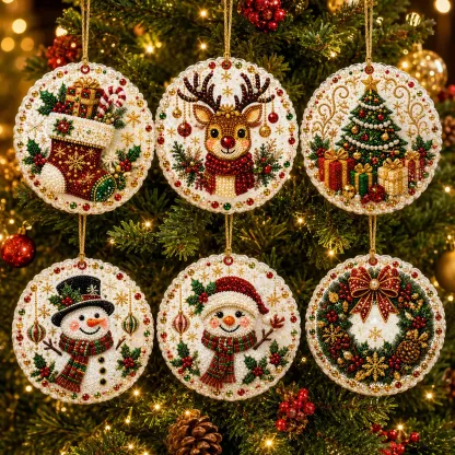 Golden Lace Christmas - 6 PCS - Christmas wooden diamond painting ornaments