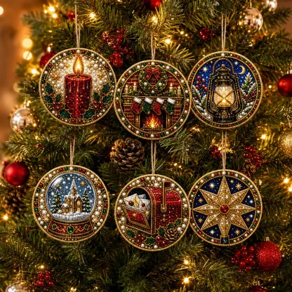 Christmas Glow - 6 PCS - Christmas wooden diamond painting ornaments