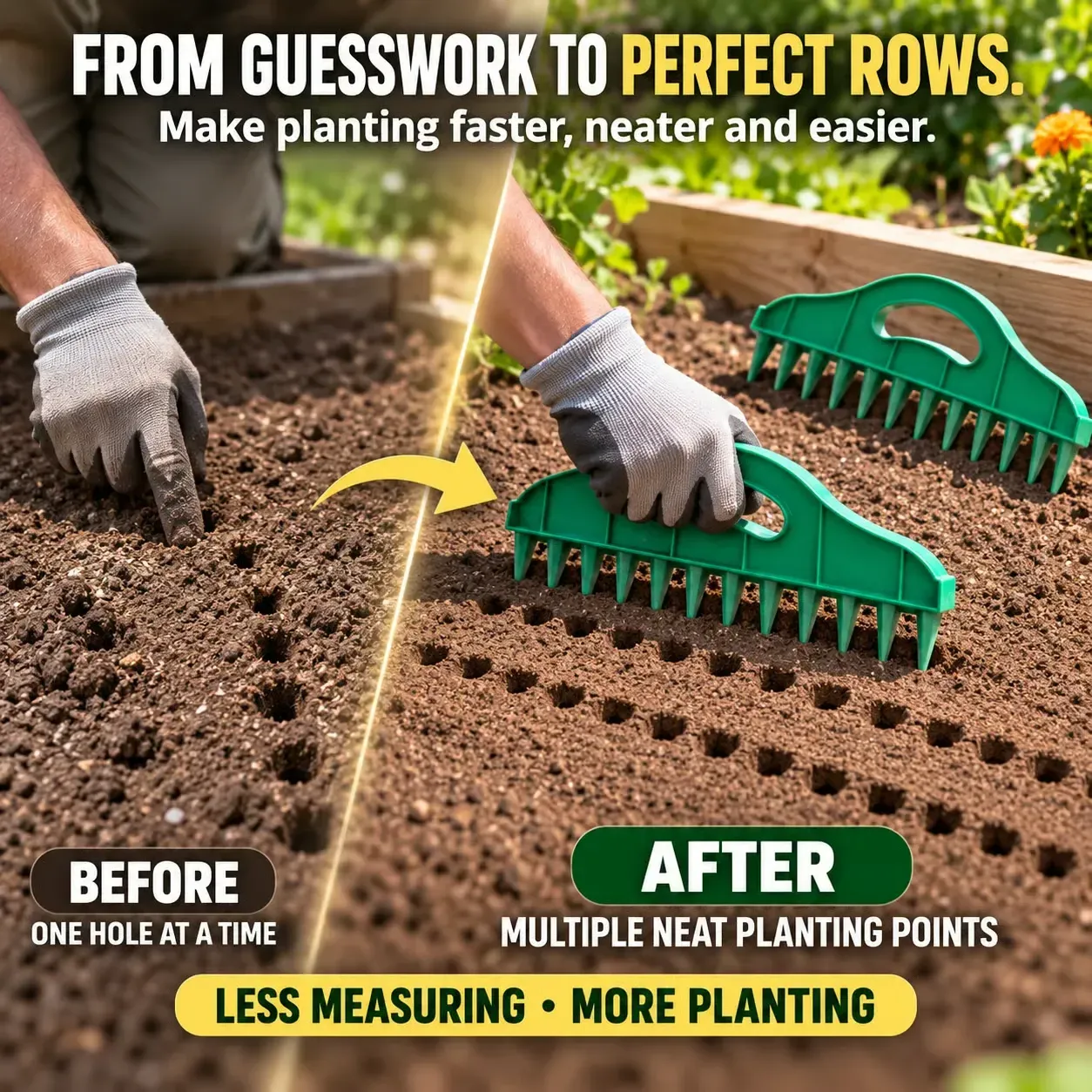 🏡 2-Pack Garden Seed Spacing Tool – Multi-Row Soil Dibbler & Furrow Maker