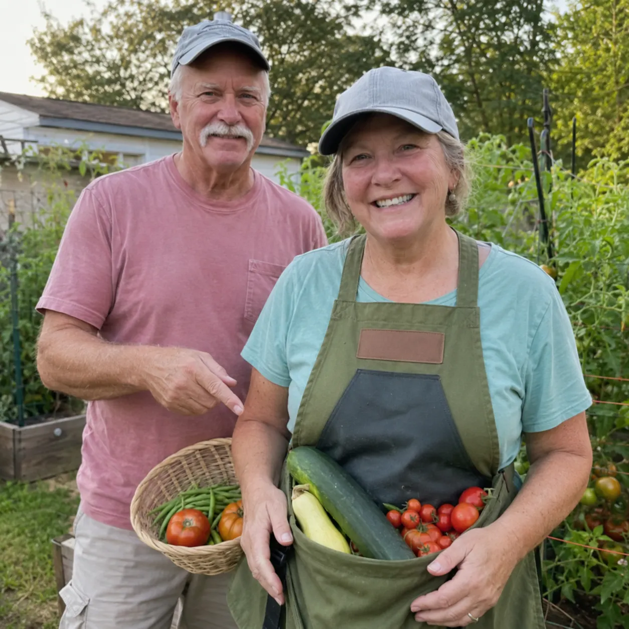Two gardeners after collecting vegetables