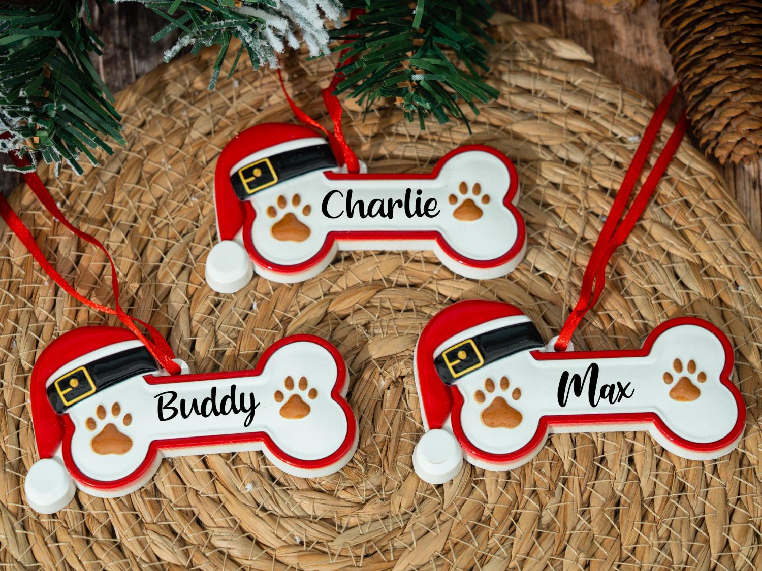 Personalized Dog Paw and Bone Christmas Ornament
