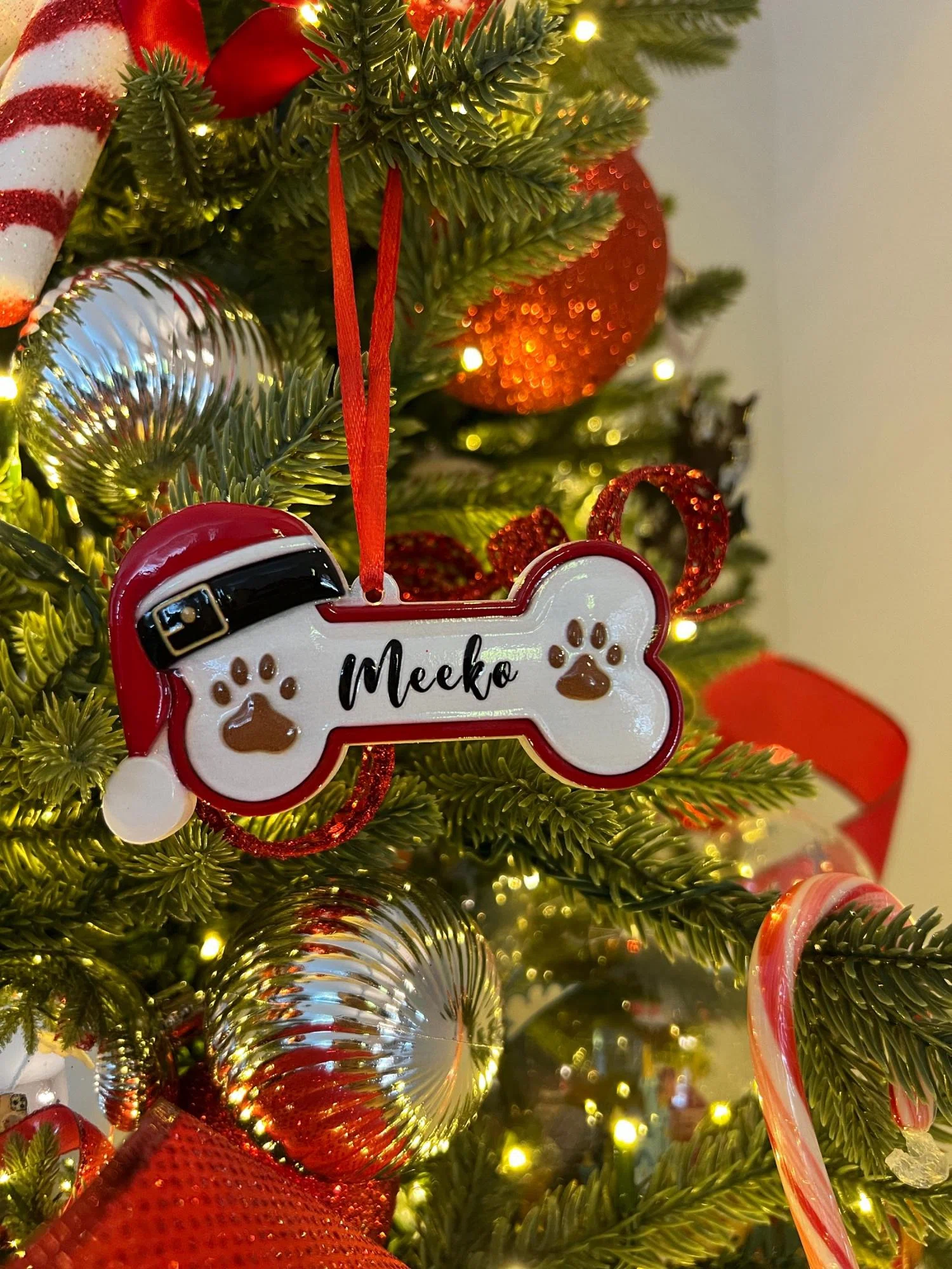 Personalized Dog Paw and Bone Christmas Ornament