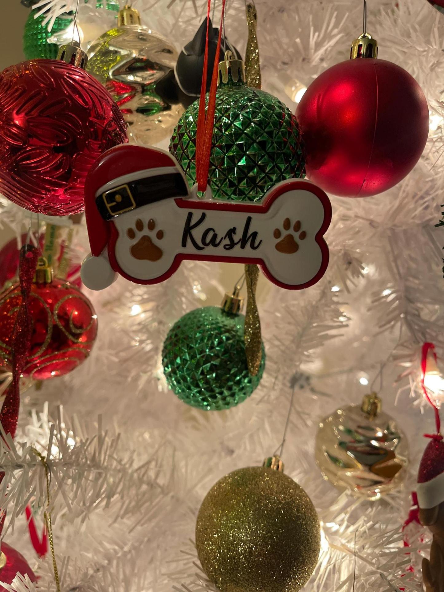 Personalized Dog Paw and Bone Christmas Ornament