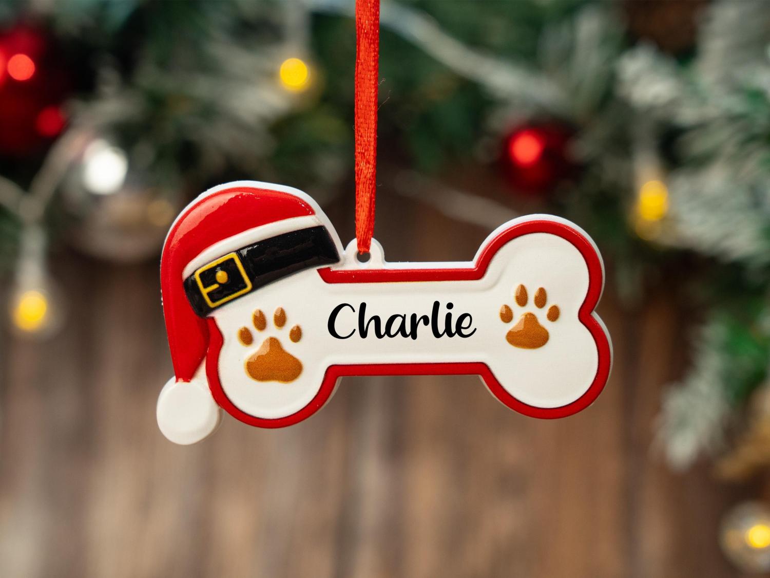 Personalized Dog Paw and Bone Christmas Ornament