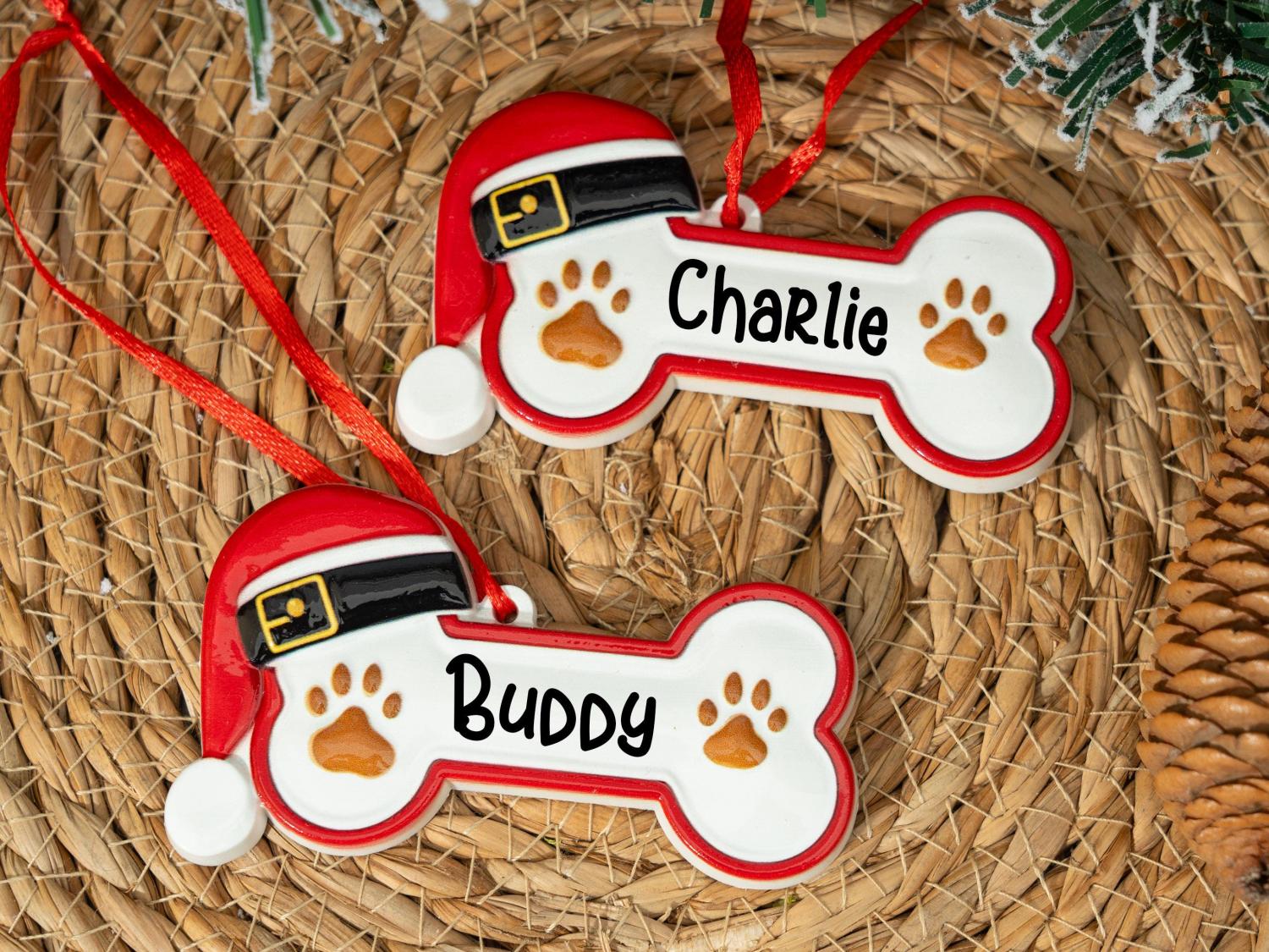 Personalized Dog Paw and Bone Christmas Ornament
