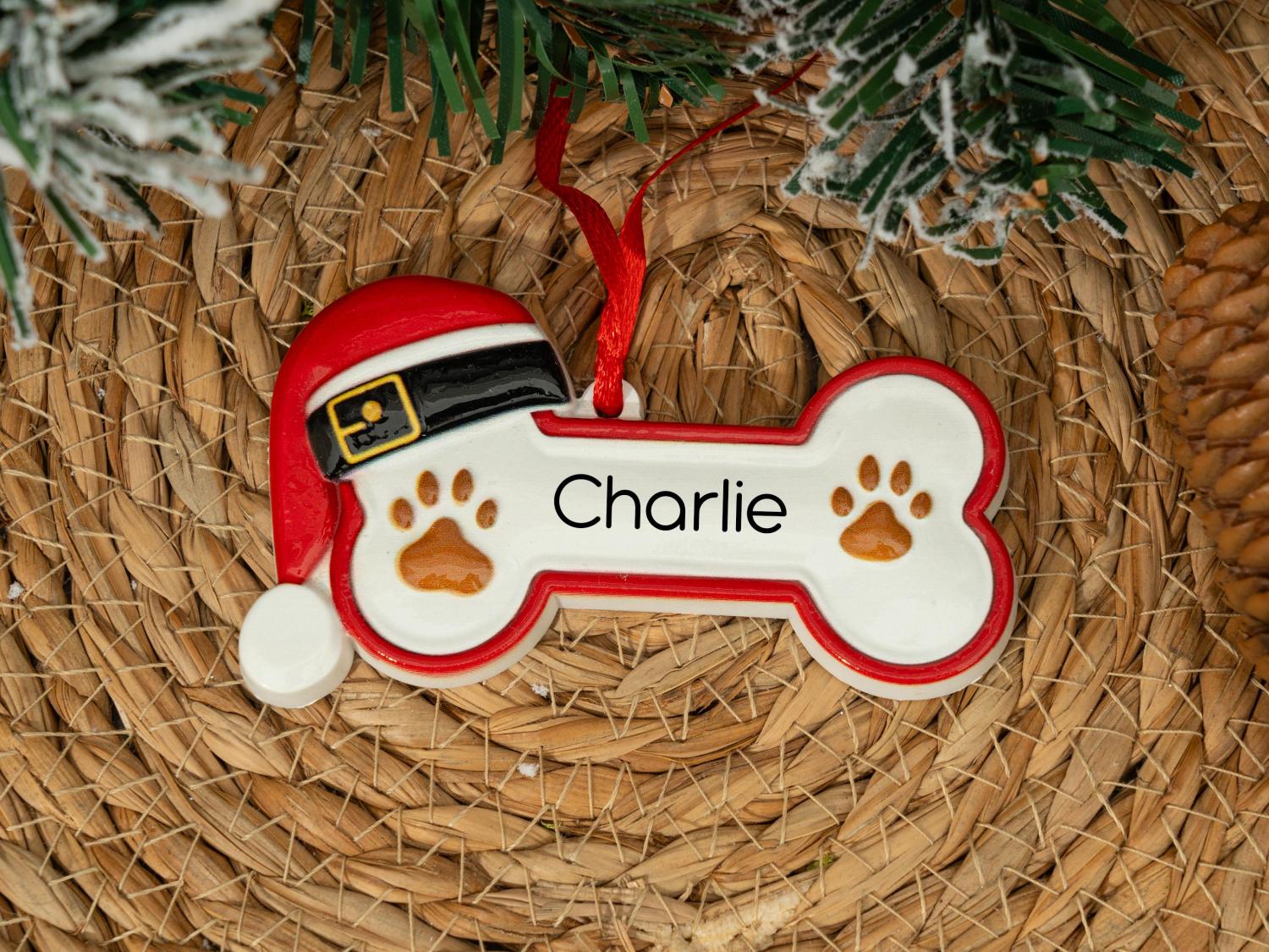 Personalized Dog Paw and Bone Christmas Ornament