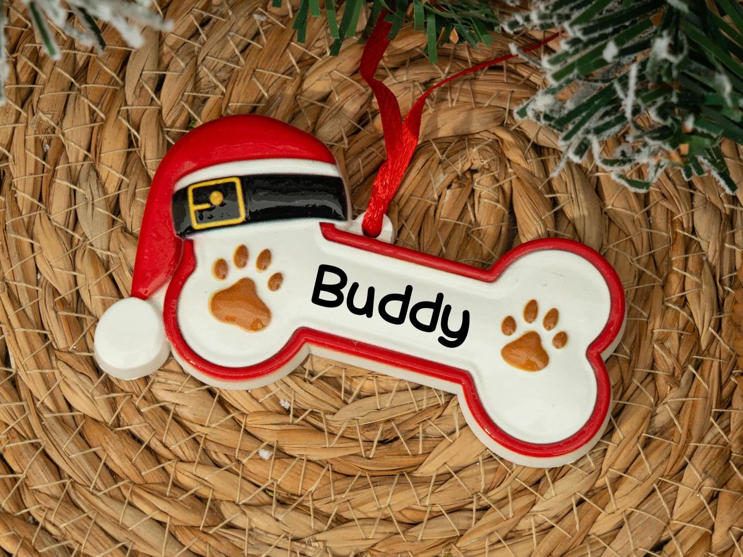 Personalized Dog Paw and Bone Christmas Ornament