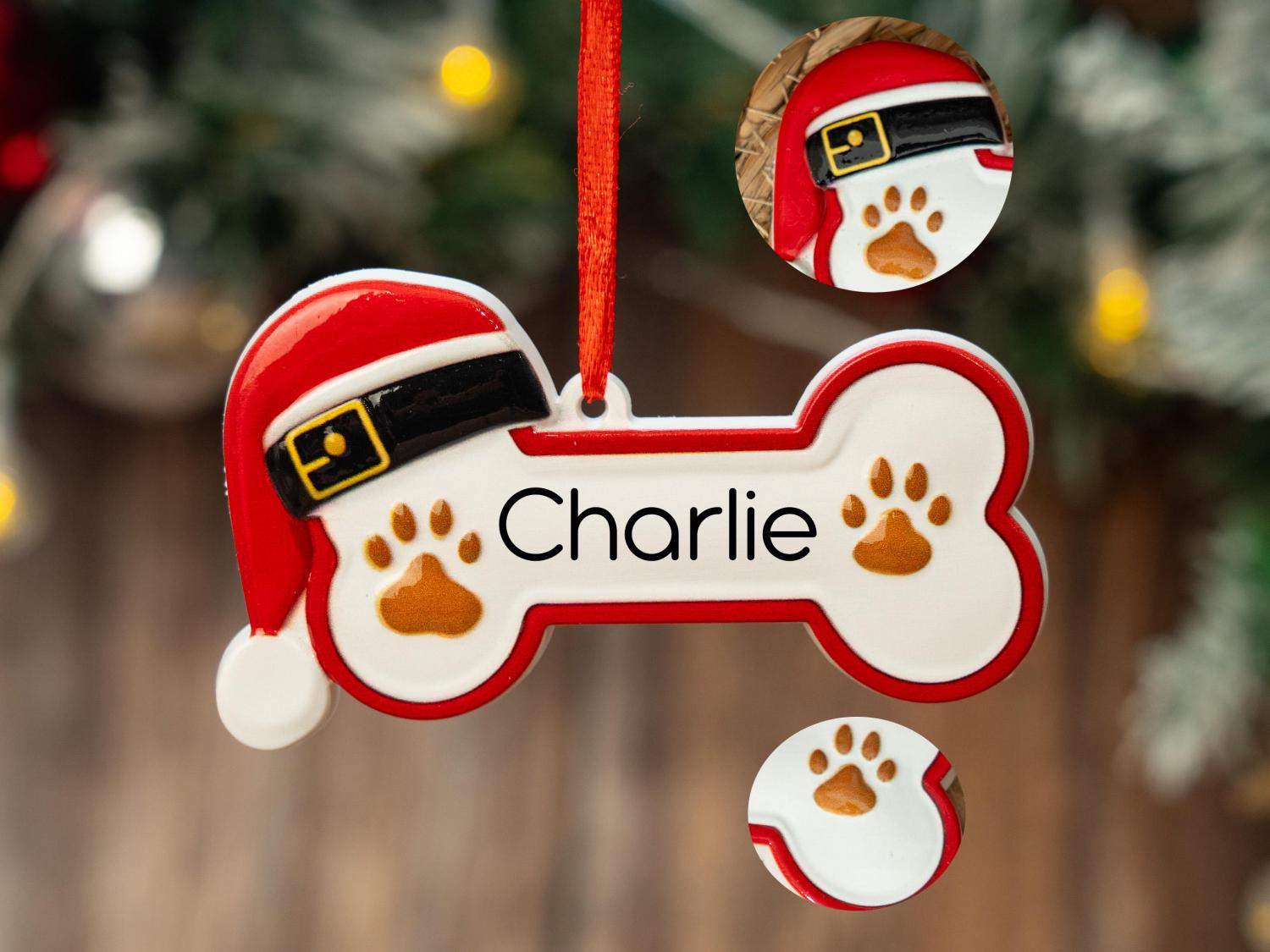 Personalized Dog Paw and Bone Christmas Ornament
