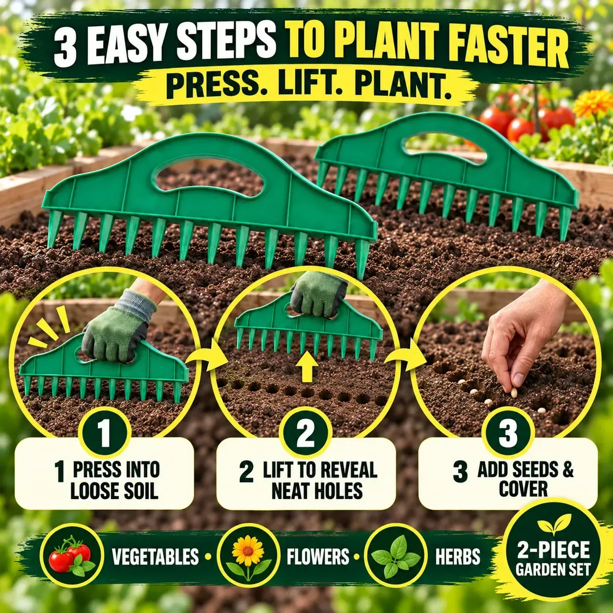 🏡 2-Pack Garden Seed Spacing Tool – Multi-Row Soil Dibbler & Furrow Maker