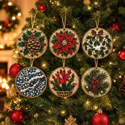 Winter Botanicals - 6 PCS - Christmas wooden diamond painting ornaments