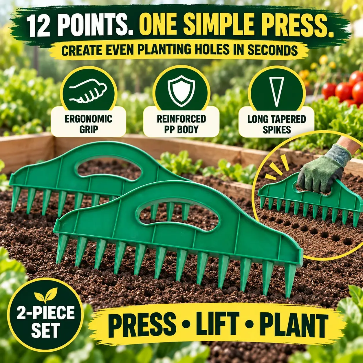 🏡 2-Pack Garden Seed Spacing Tool – Multi-Row Soil Dibbler & Furrow Maker