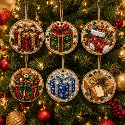 Christmas Gifts - 6 PCS - Christmas wooden diamond painting ornaments