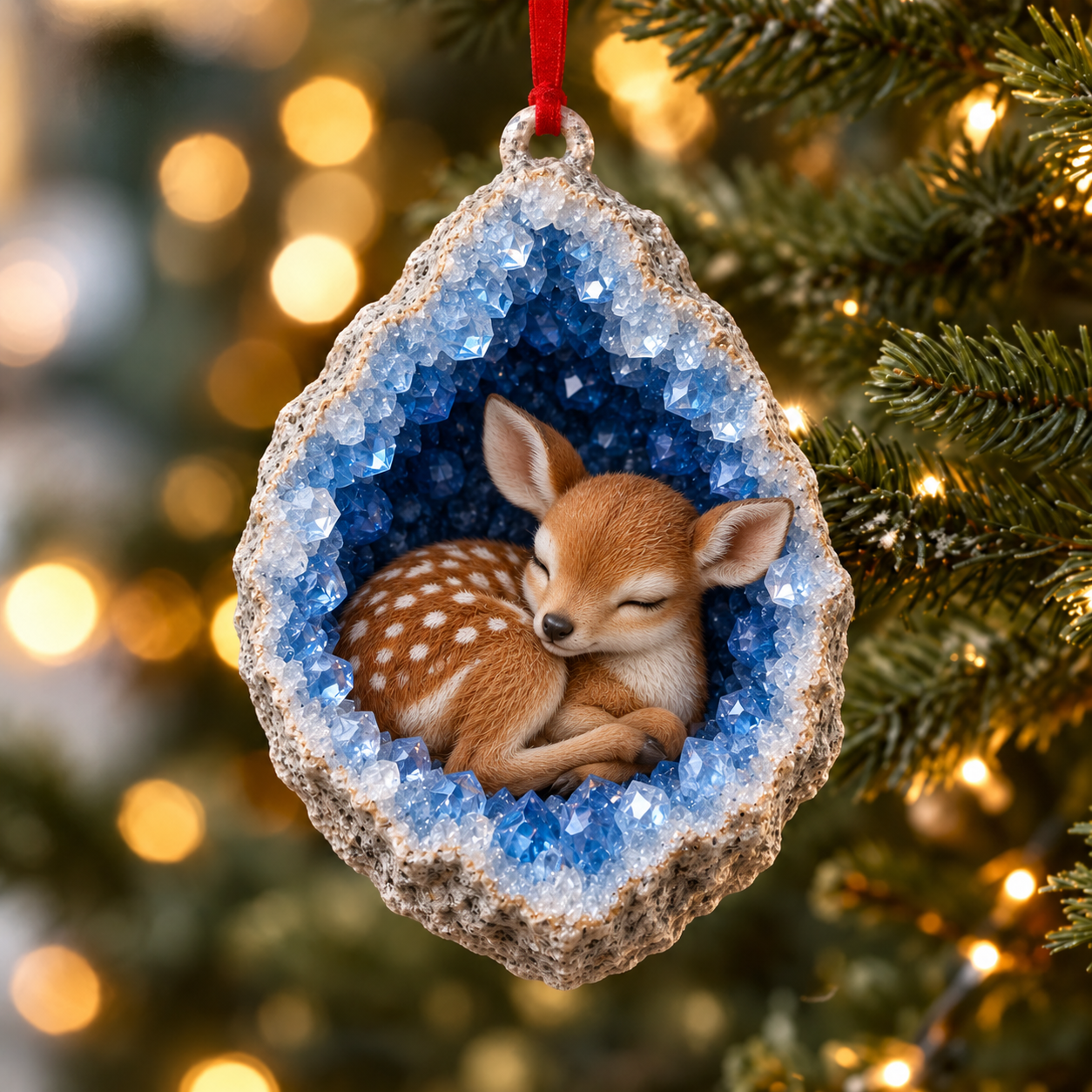 Fawn geode animal ornament