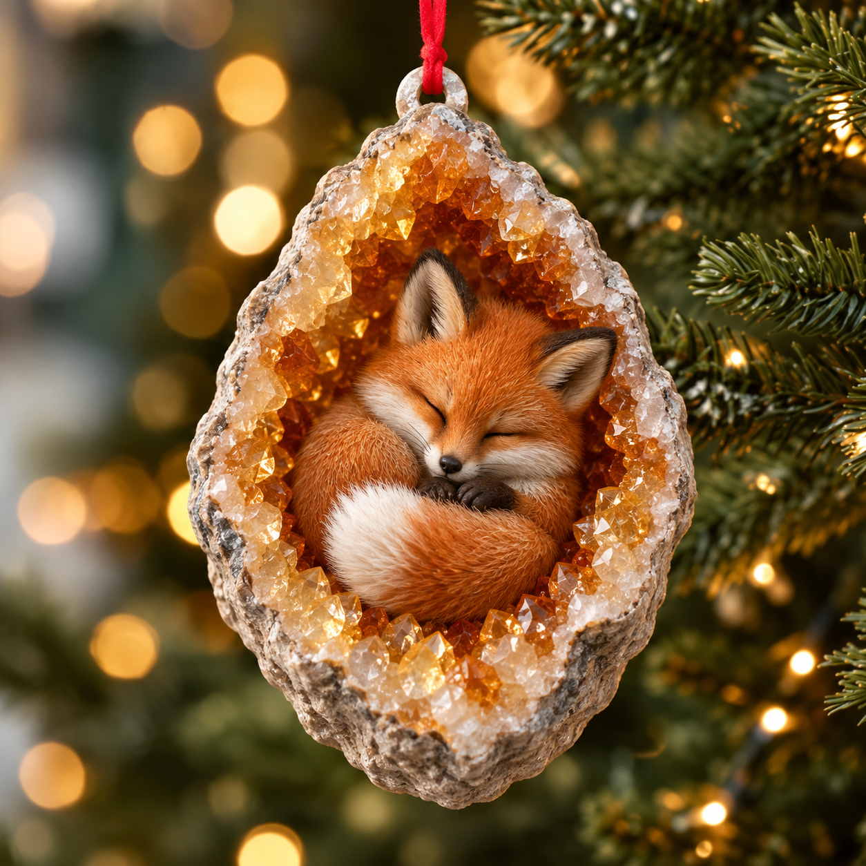 Fox geode animal ornament