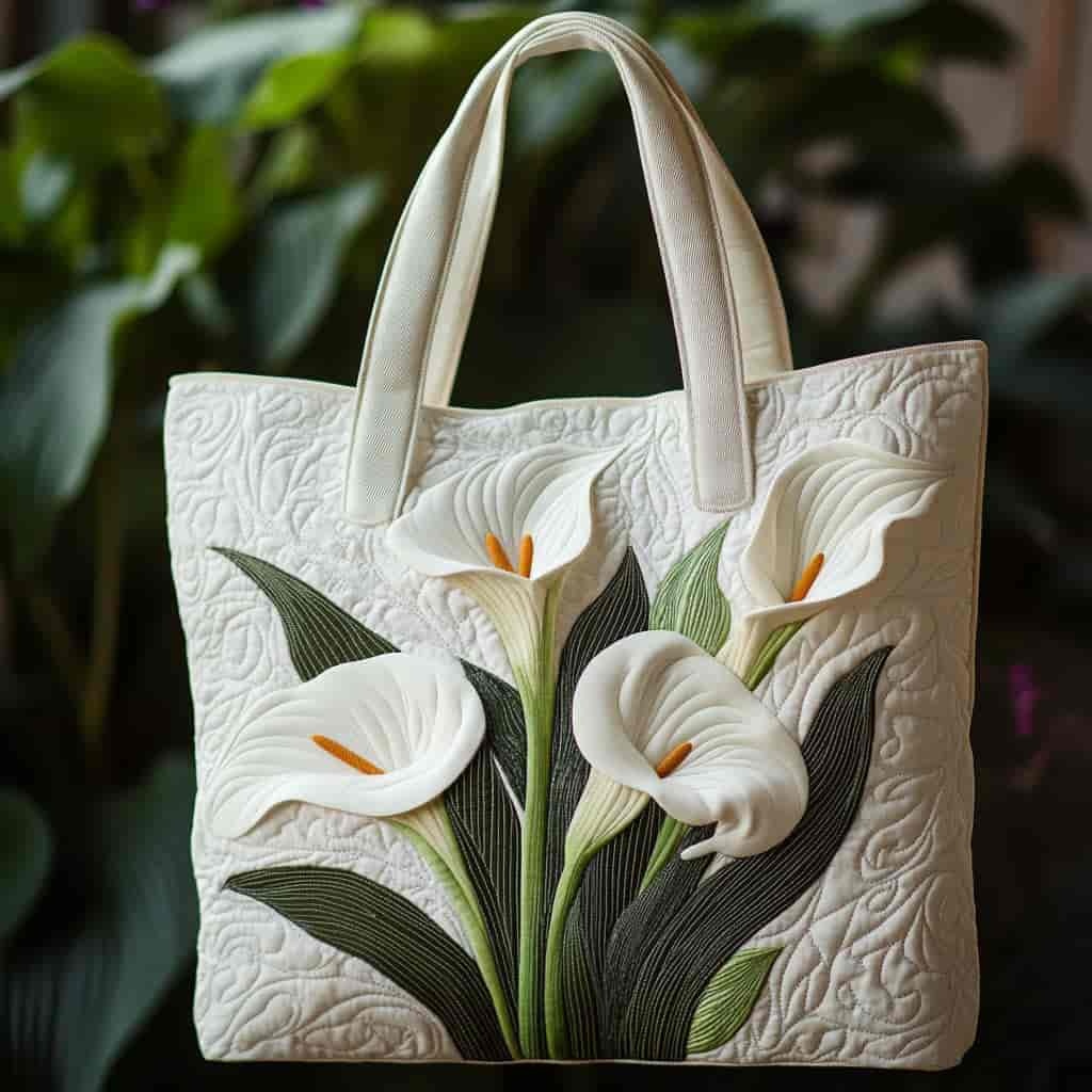 White Calla Lily  Quilted Tote Bag