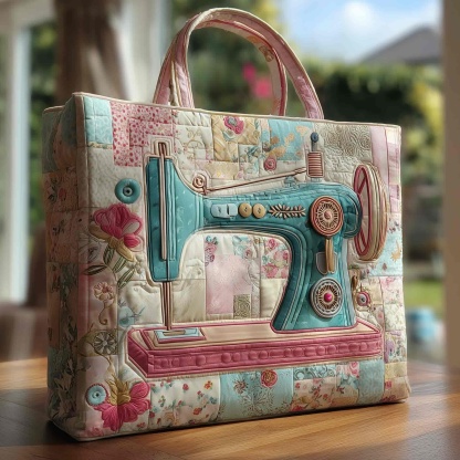 Artistic Sewing Machine Quilted Tote Bag GFTOHD8316