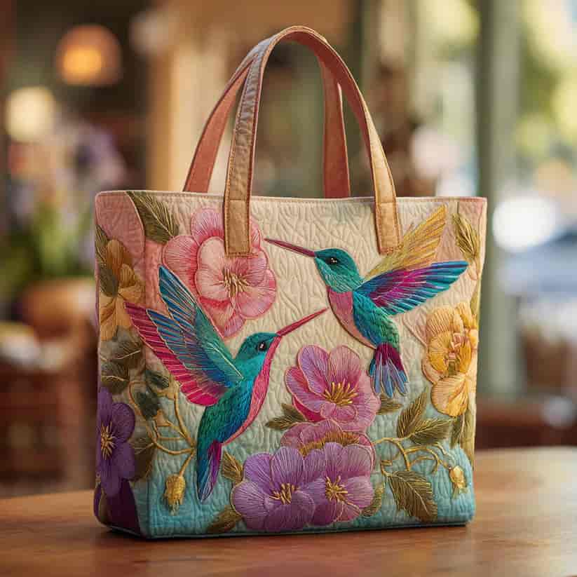 Hummingbird Garden Quilted Tote Bag