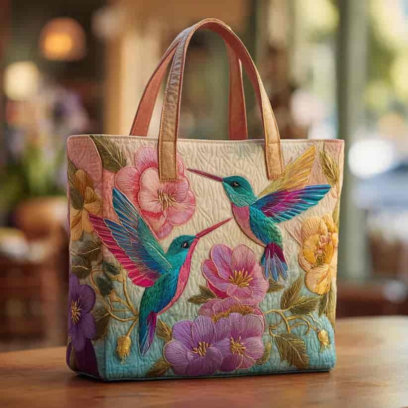 Hummingbird Garden Quilted Tote Bag
