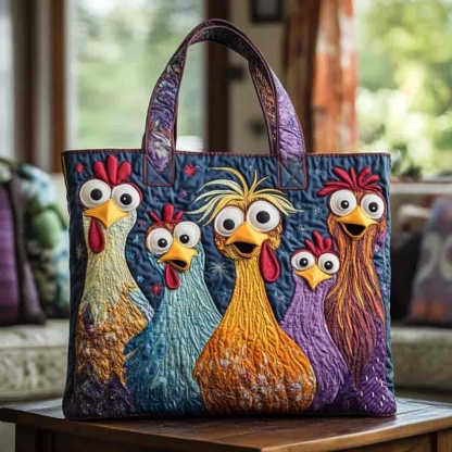 Funny Chickens Quilted Tote Bag