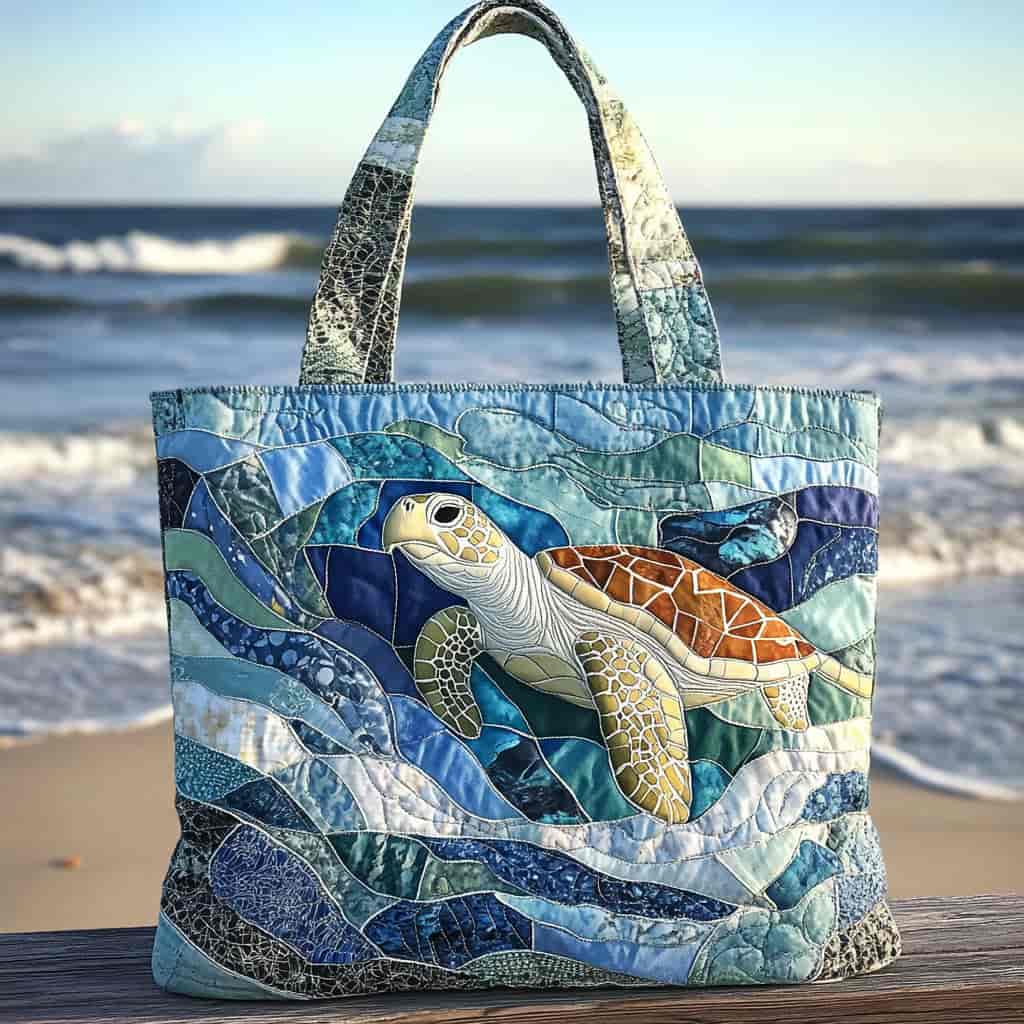 Turtle Quilted Tote Bag