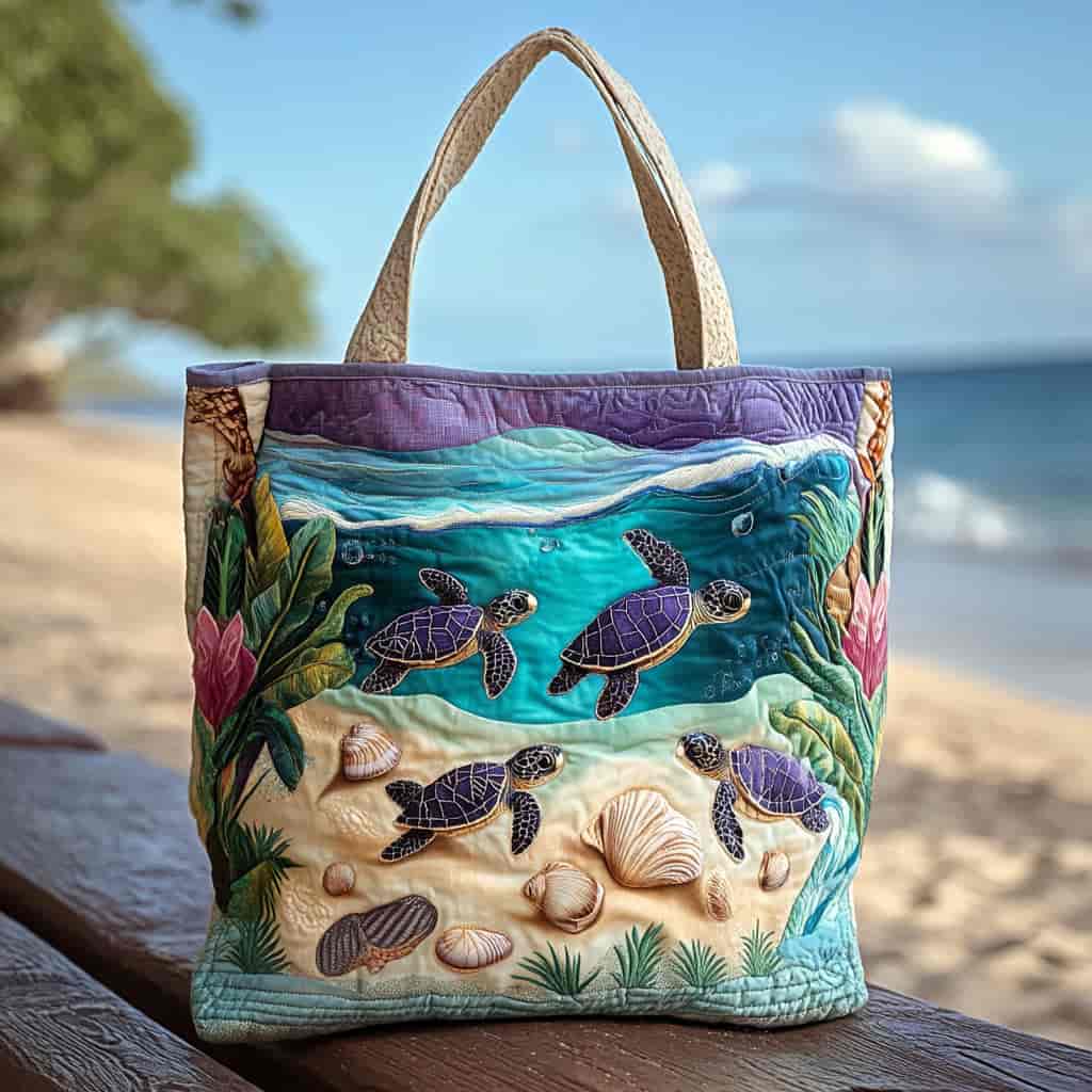 Turtle Quilted Tote Bag