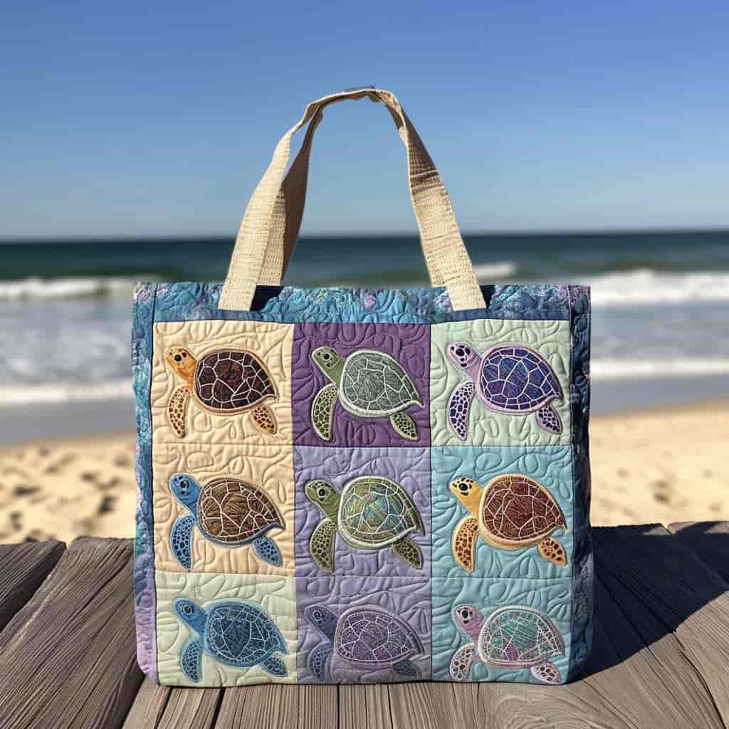 Turtle Quilted Tote Bag