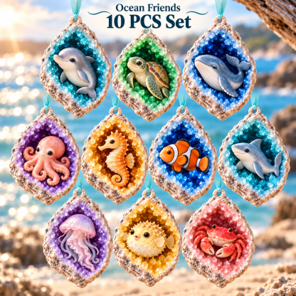 Ocean Friends complete collection: ten ocean geode animal ornaments