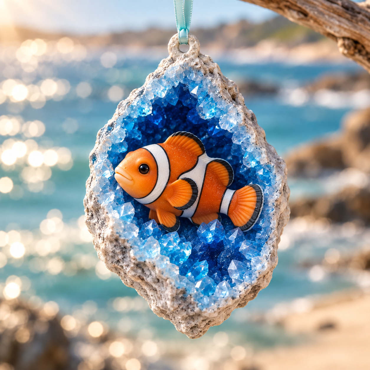 Clownfish ocean geode ornament