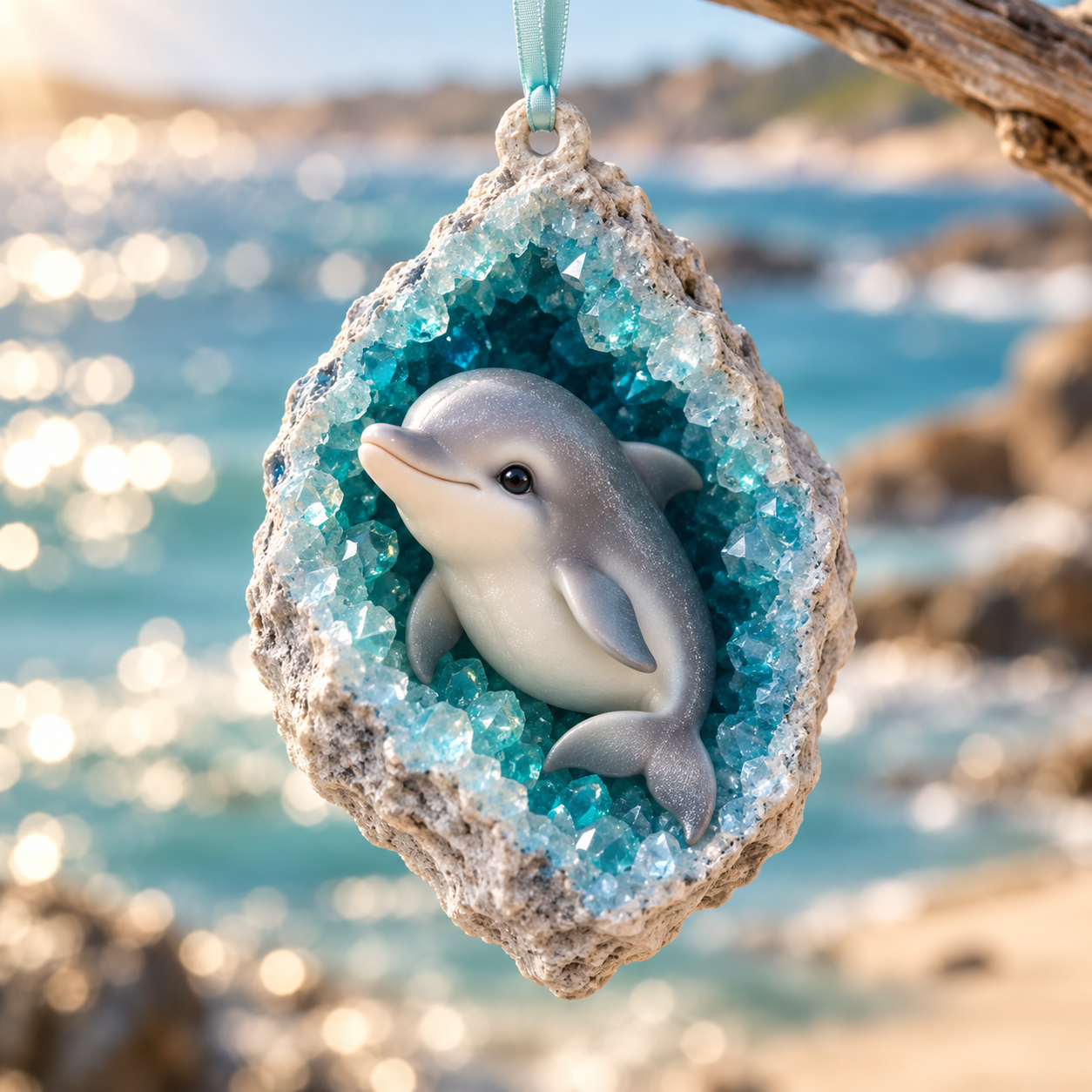 Dolphin ocean geode ornament