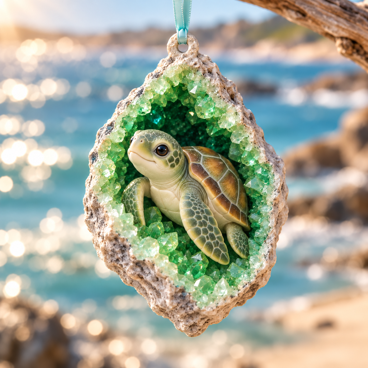 Sea Turtle ocean geode ornament