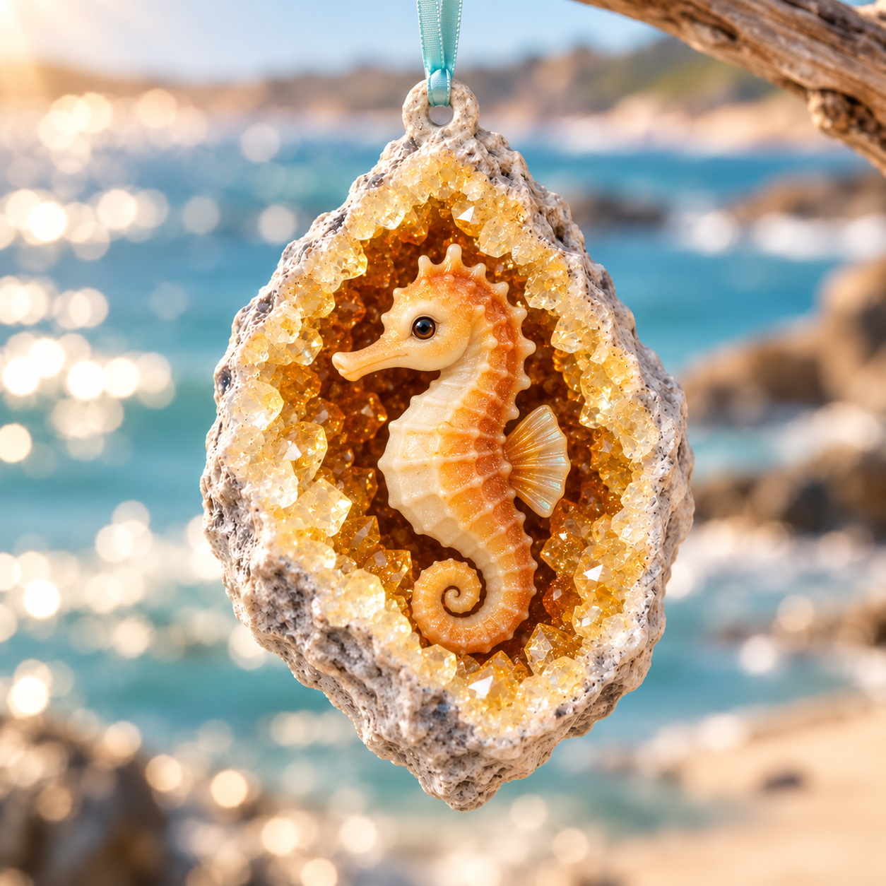 Seahorse ocean geode ornament