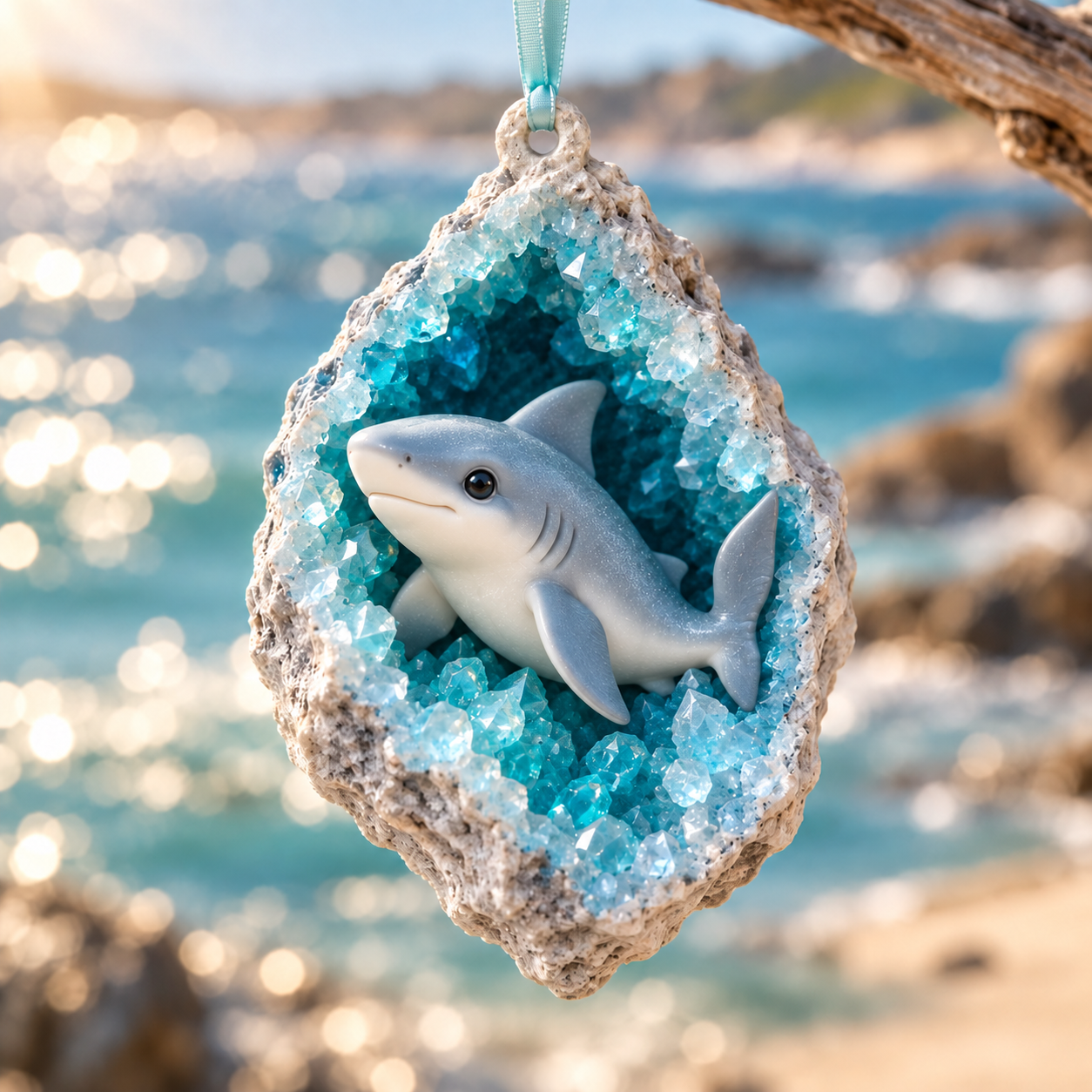 Shark ocean geode ornament
