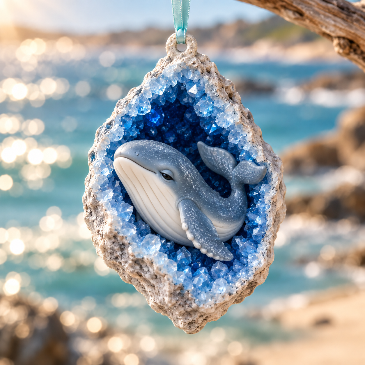 Whale ocean geode ornament