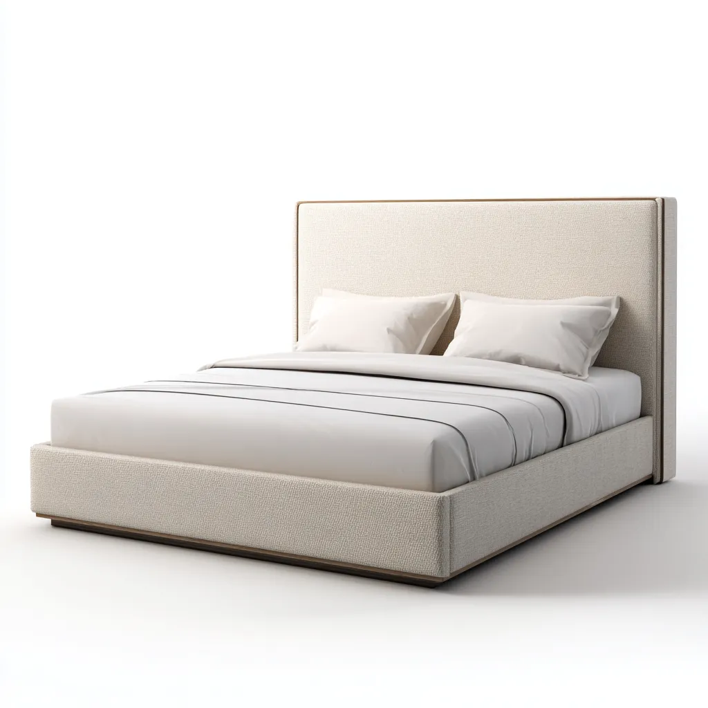 Lit double - tissu tapissé - 200x160x110 cm - beige - design moderne-Nestleify