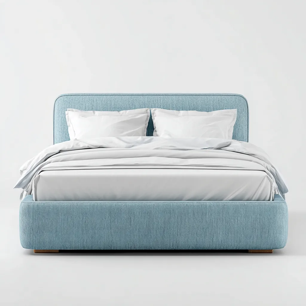 Lit double - tissu - 200x160x105 cm - bleu clair - design moderne-Nestleify